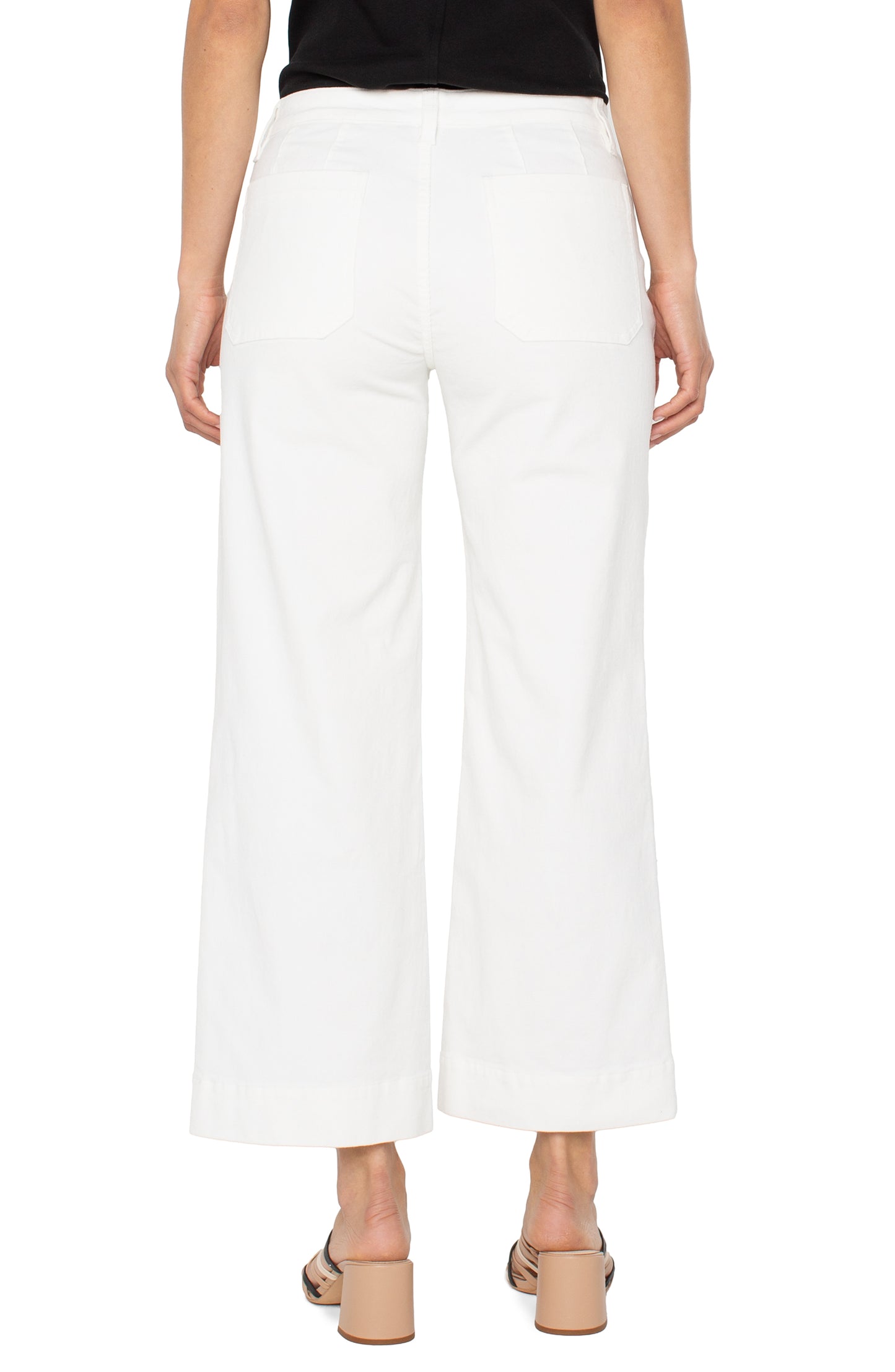 Corduroy Crop Wide Leg W Patch Pockets 27"Ins in white stretch fabric by LIVERPOOL LOS ANGELES