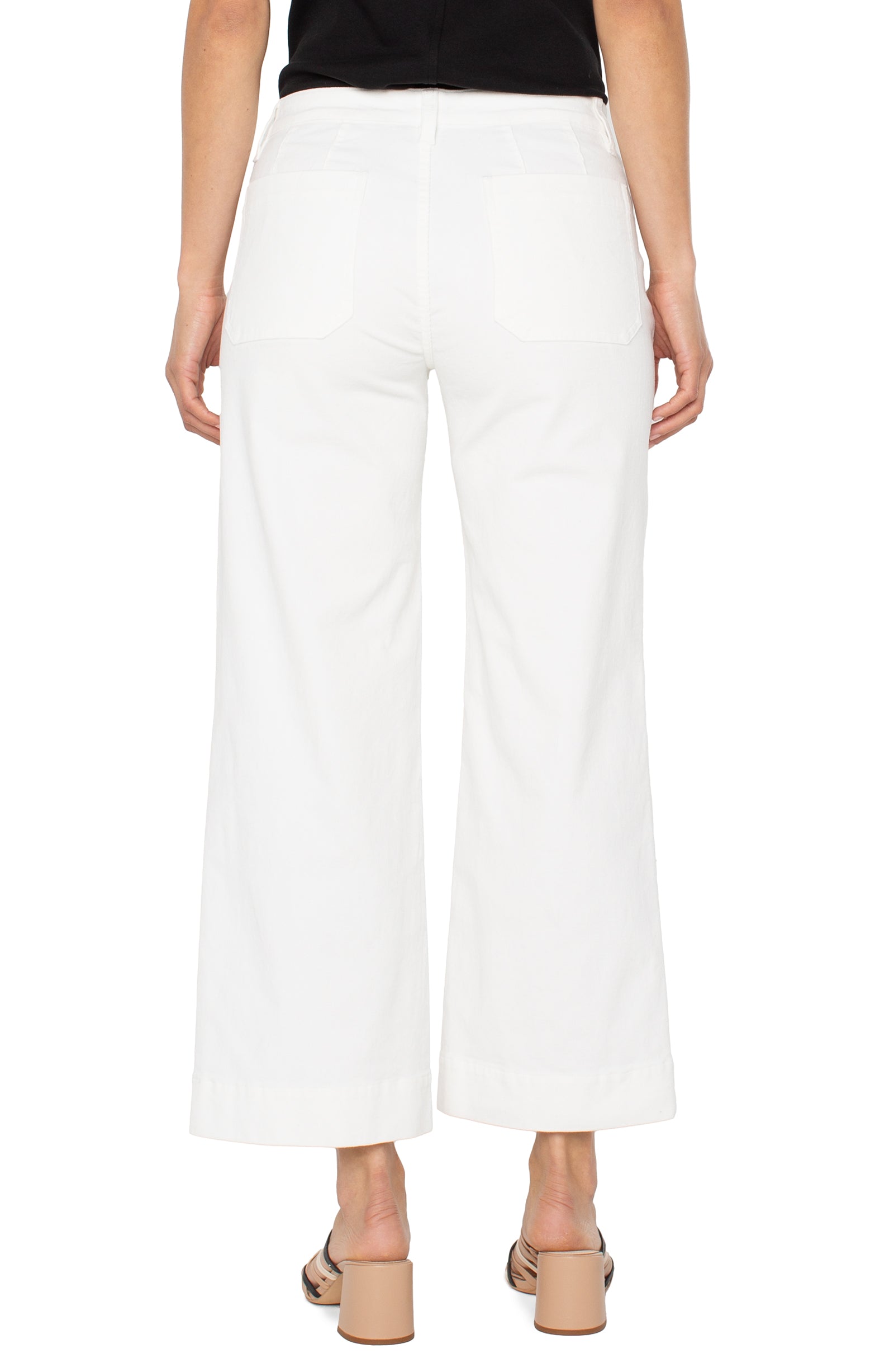 Corduroy Crop Wide Leg W Patch Pockets 27"Ins in white stretch fabric by LIVERPOOL LOS ANGELES