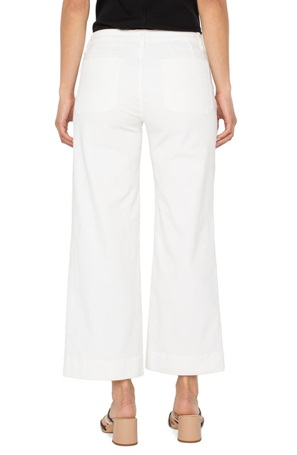 Corduroy Crop Wide Leg W Patch Pockets 27"Ins in white stretch fabric by LIVERPOOL LOS ANGELES