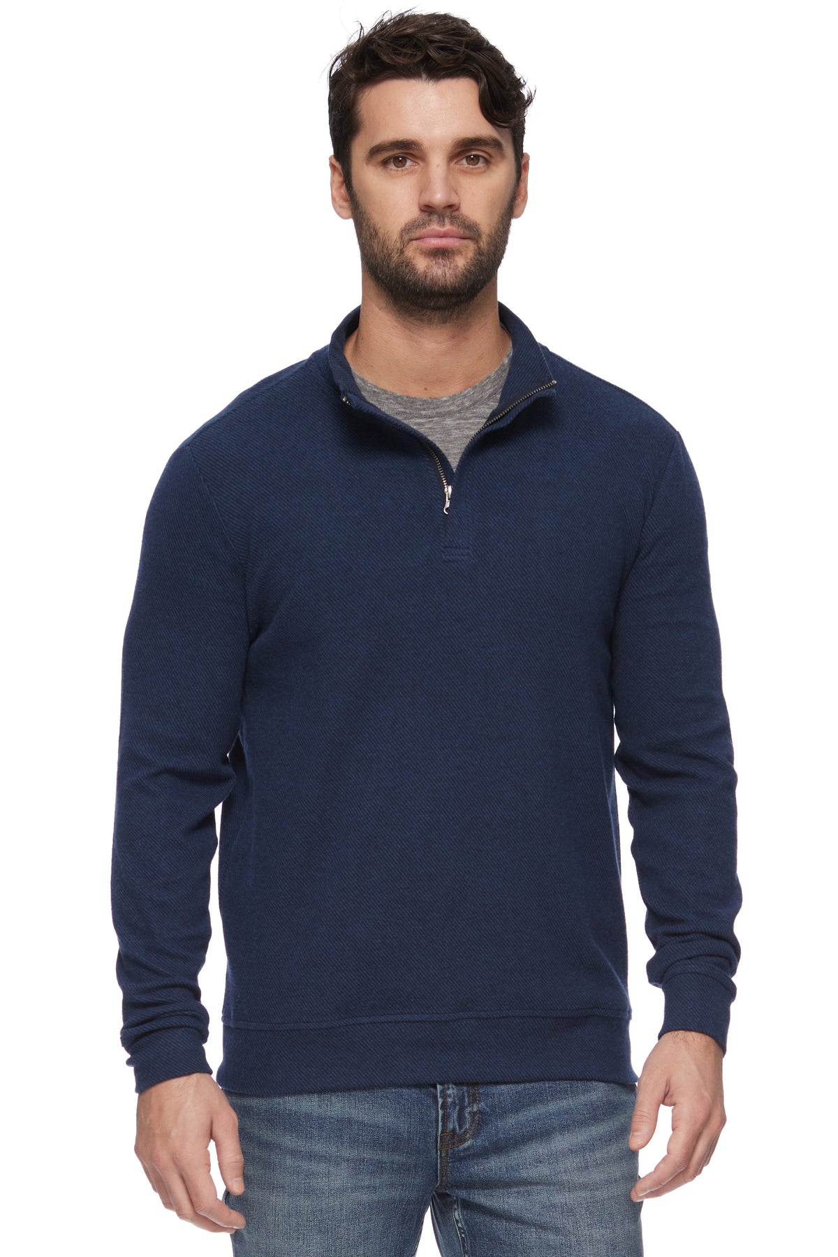 Hero Solid Twill 1/4 Zip Mock Neck in navy blue stretch fabric from FLAG & ANTHEM collection