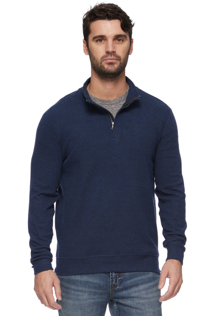 Hero Solid Twill 1/4 Zip Mock Neck in navy blue stretch fabric from FLAG & ANTHEM collection