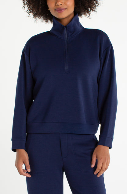 HALF ZIP POPOVER LONG SLEEVE TOP