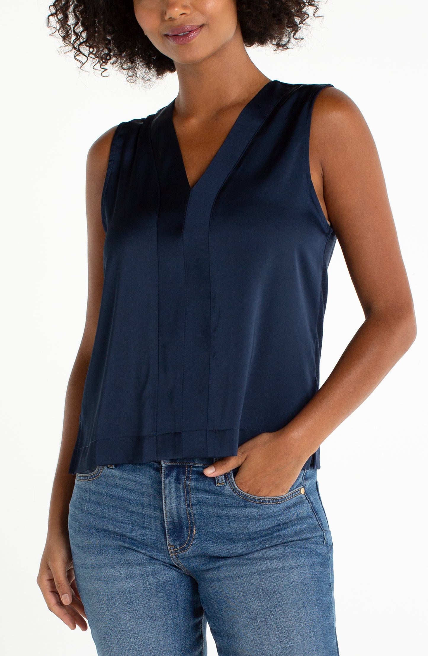 Slvls V-Neck Woven-To-Knit Top