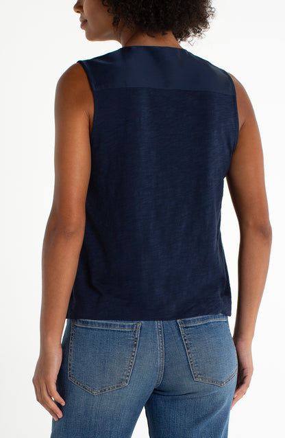 Slvls V-Neck Woven-To-Knit Top