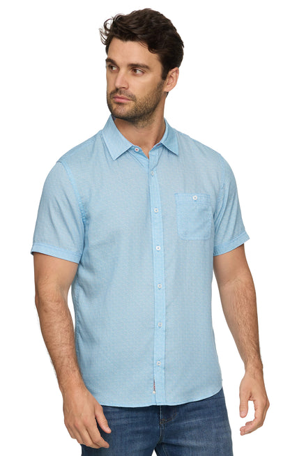 Coolidge SS Crescent Print Outdoor Performance Shirt in light blue geometric by FLAG & ANTHEM