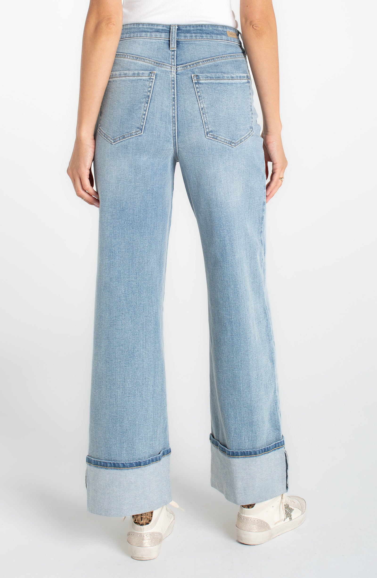 Morgan High Rise Cuffed Wide Leg 30' Inseam in blue stretch denim by LIVERPOOL LOS ANGELES
