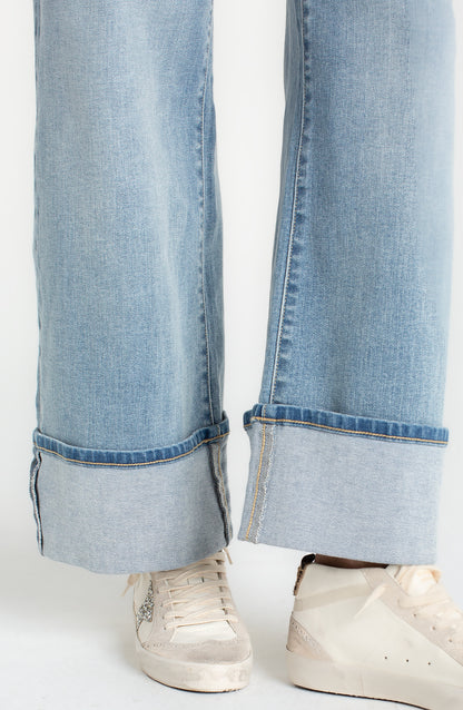 Morgan High Rise Cuffed Wide Leg 30' Inseam in blue stretch denim by LIVERPOOL LOS ANGELES
