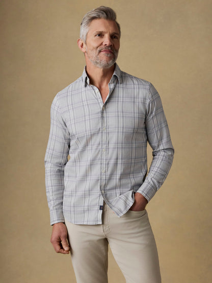 The Movement Shirt - Grey Cloud Plaid in wrinkle resistant stretch cotton by FAHERTY, Men's Shirts at HCO