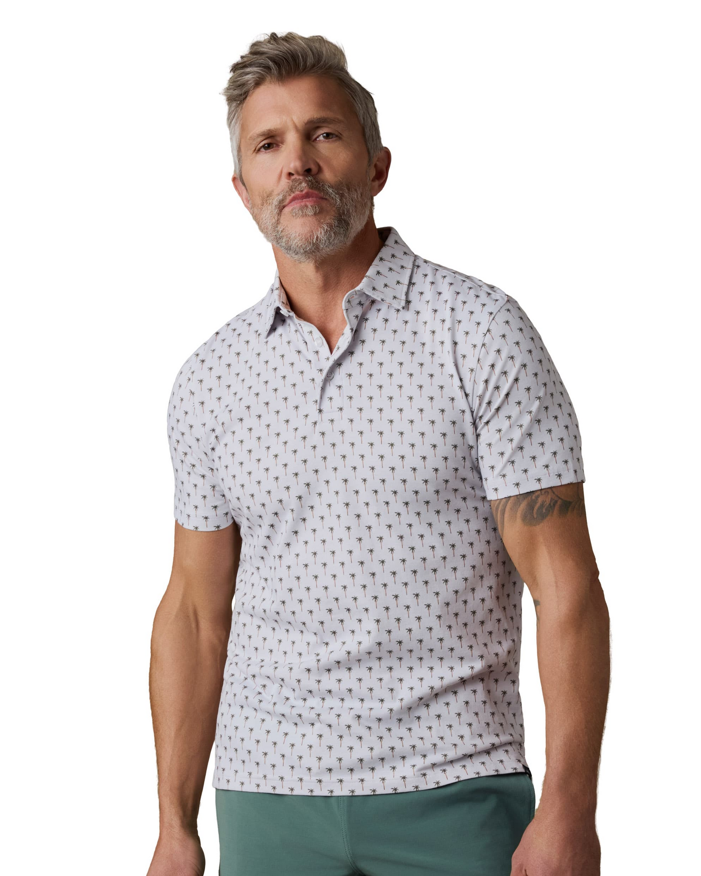 SS Movement Pique Polo - Ivory Coastal Palms