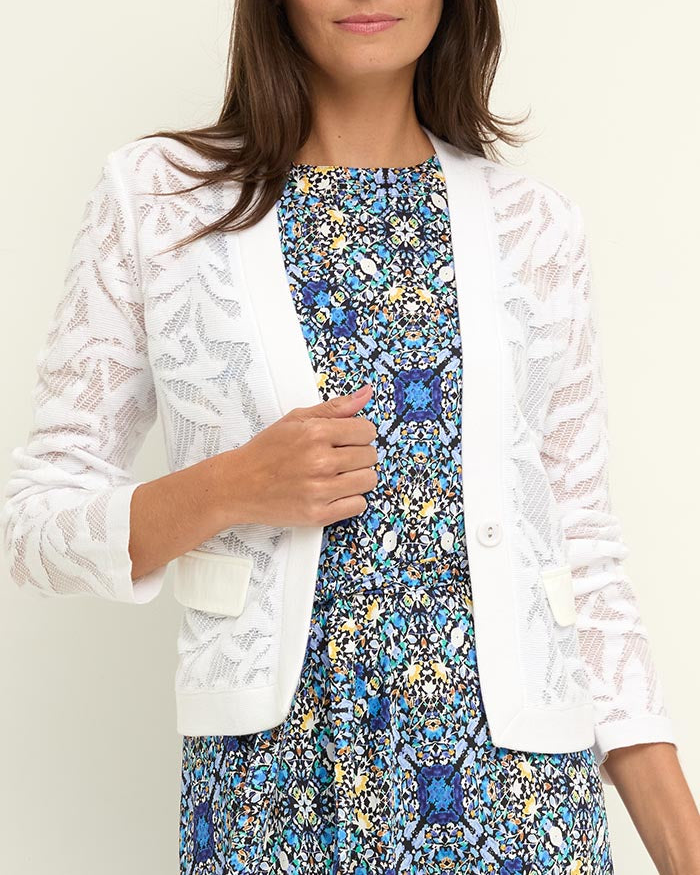 Garden Lace Jacket in white floral sheer knit, NIC AND ZOE, women's jackets from HCO Fredericksburg