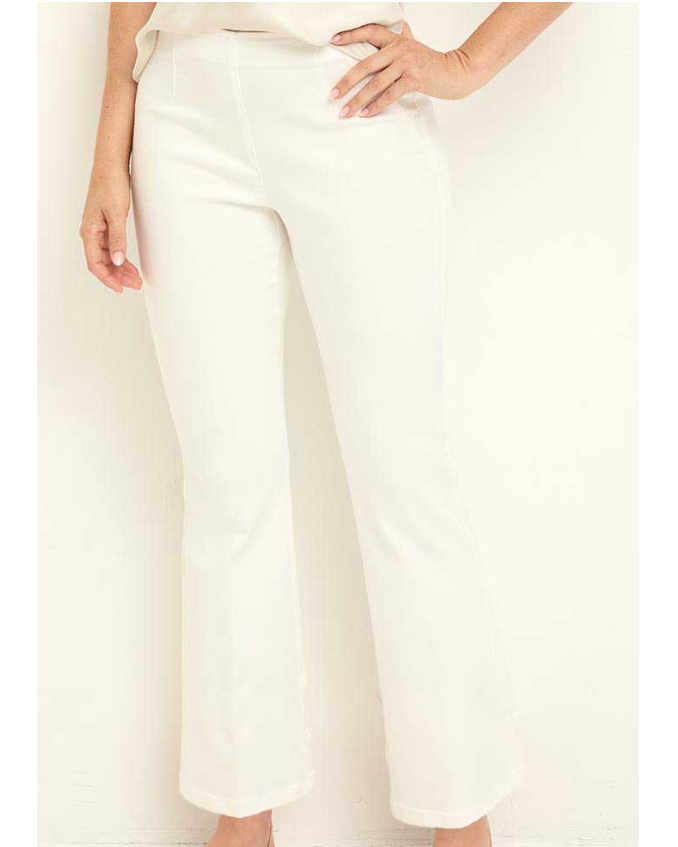 28" Berkeley Boot Jeans in beige and white slim boot leg woven pants by NIC AND ZOE
