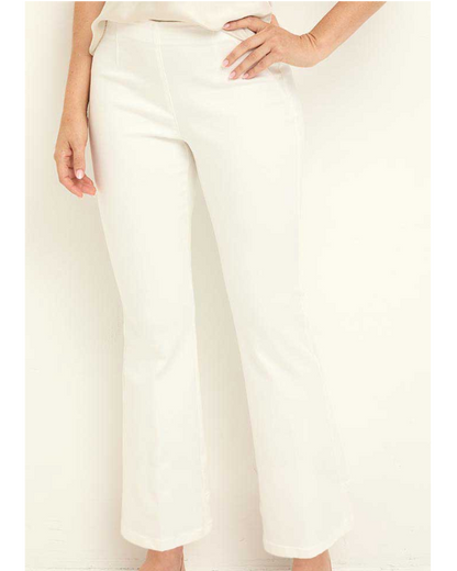 28" Berkeley Boot Jeans in beige and white slim boot leg woven pants by NIC AND ZOE