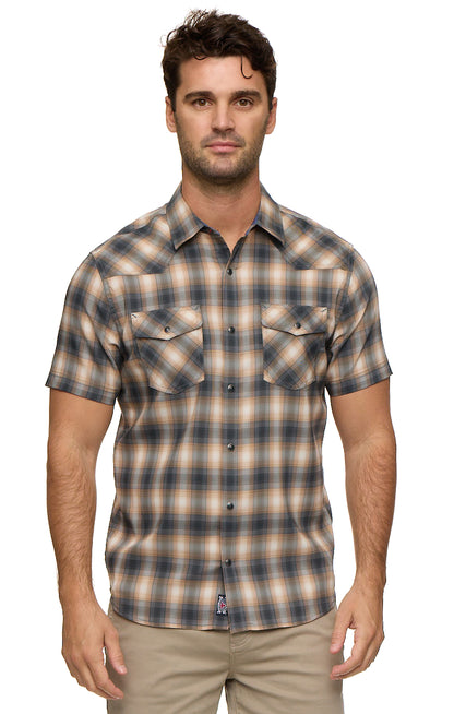 Breckenridge SS Performance Western Shirt in plaid with moisture-wicking fabric by FLAG & ANTHEM