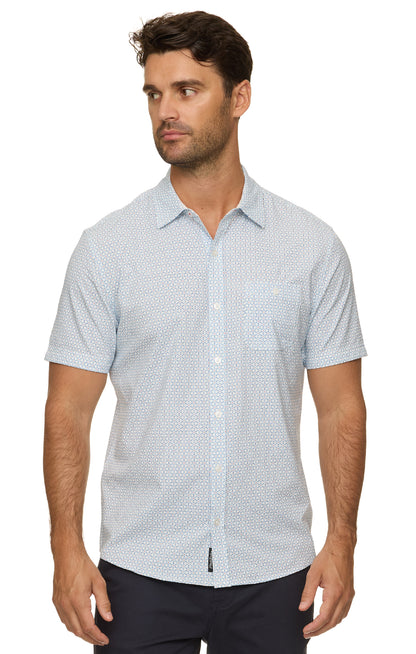 Evanston SS Medallion Print Seersucker Performance Shirt by FLAG & ANTHEM at HCO Fredericksburg