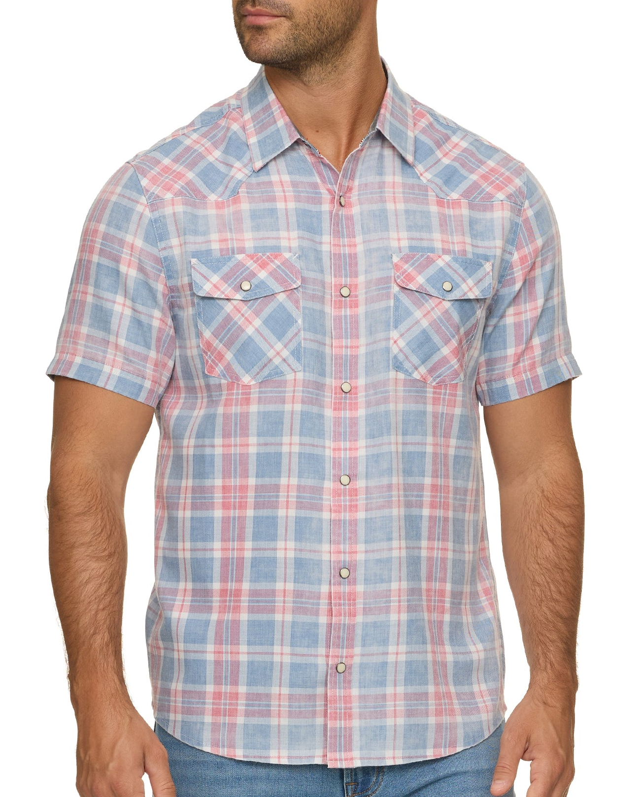 Pulaski SS Vintage Soft Western Shirt in soft pastel plaid by FLAG & ANTHEM, curated at HCO Texas