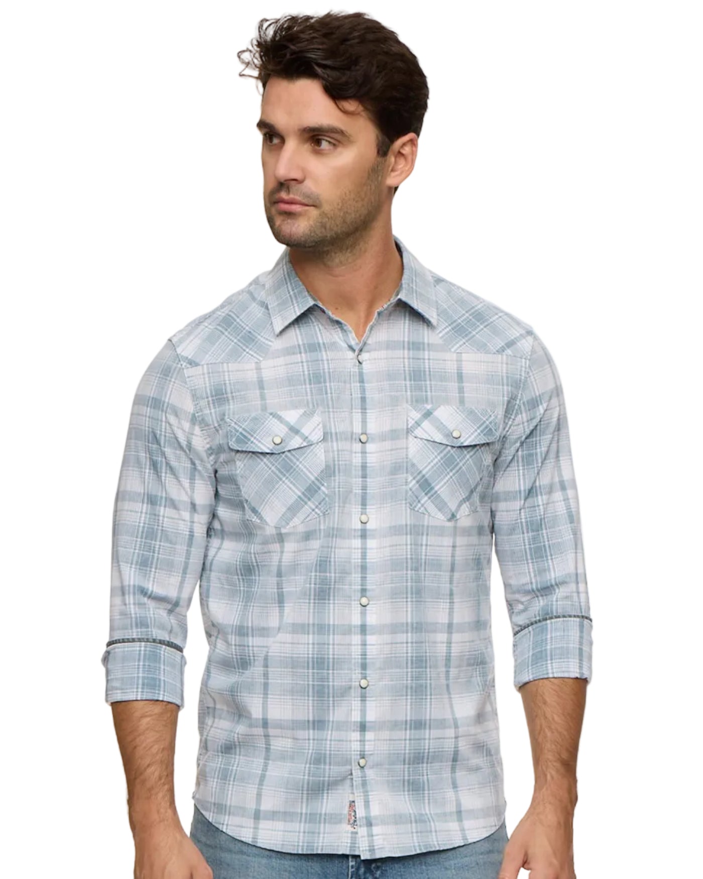 Bayonne LS Vintage Wash Western Shirt in faded plaid with pearl snaps by FLAG & ANTHEM