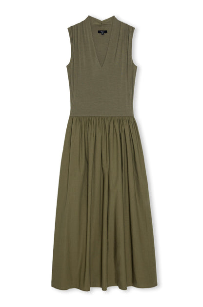 Winnie - Washed Olive sleeveless V-neck dress with gathered skirt by RAILS, boutique style