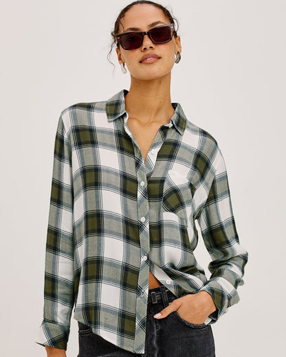 Hunter - Olive Ivory plaid long sleeve shirt from RAILS, styled with casual black denim