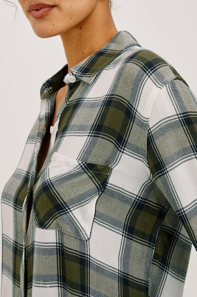 Hunter - Olive Ivory plaid long sleeve shirt by RAILS from Women’s Long Sleeve Shirts collection