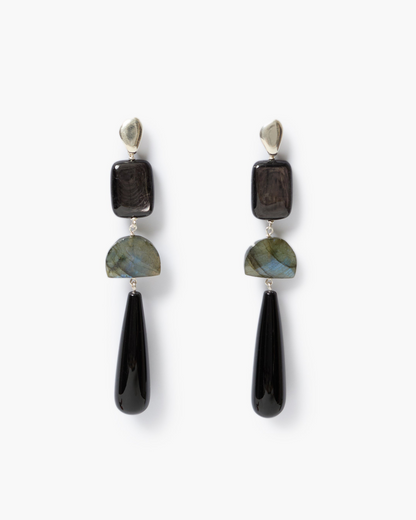 Quadra Drop Earrings - Black Agate