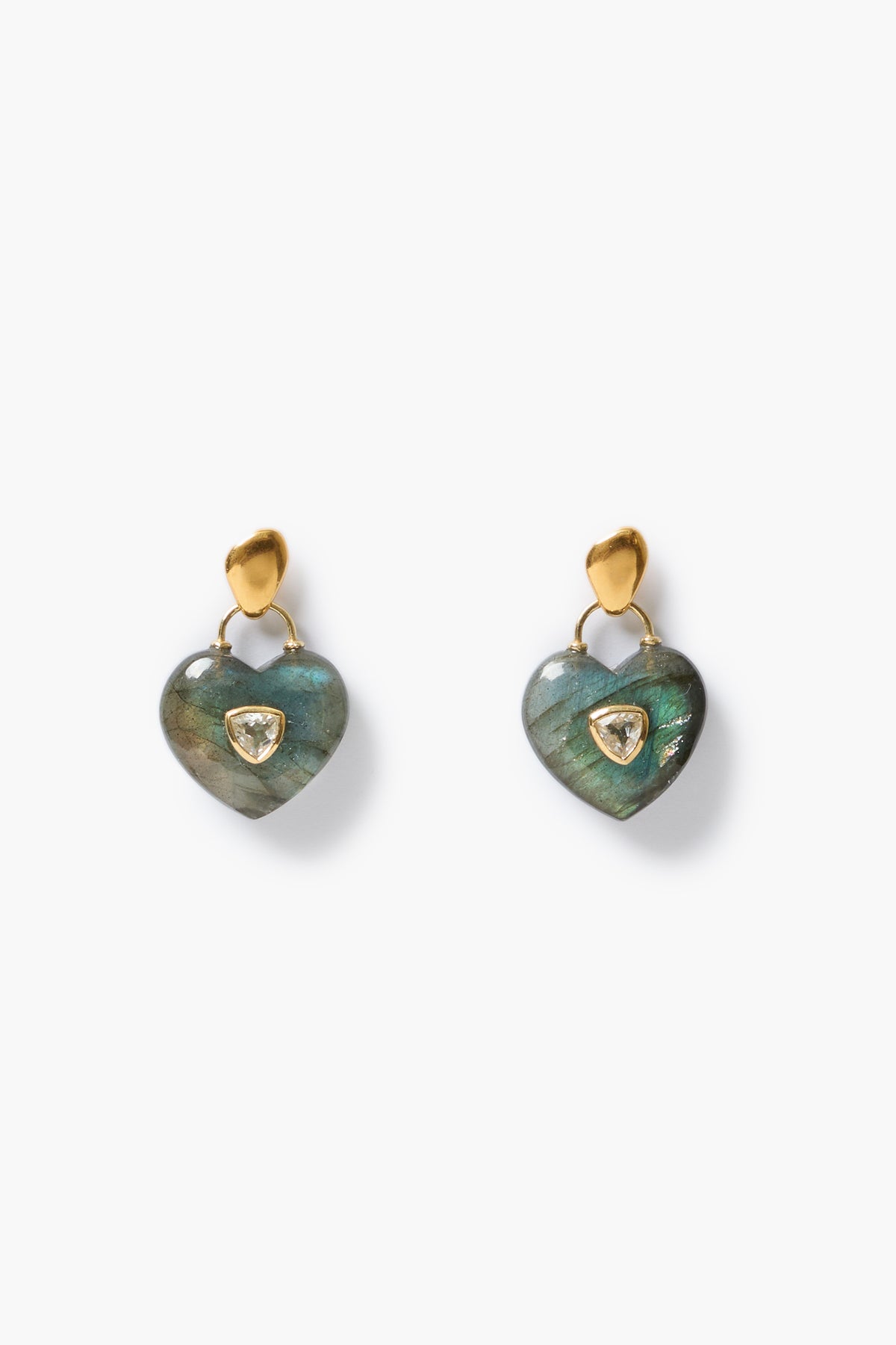 Heart Locket Earrings - Labradorite