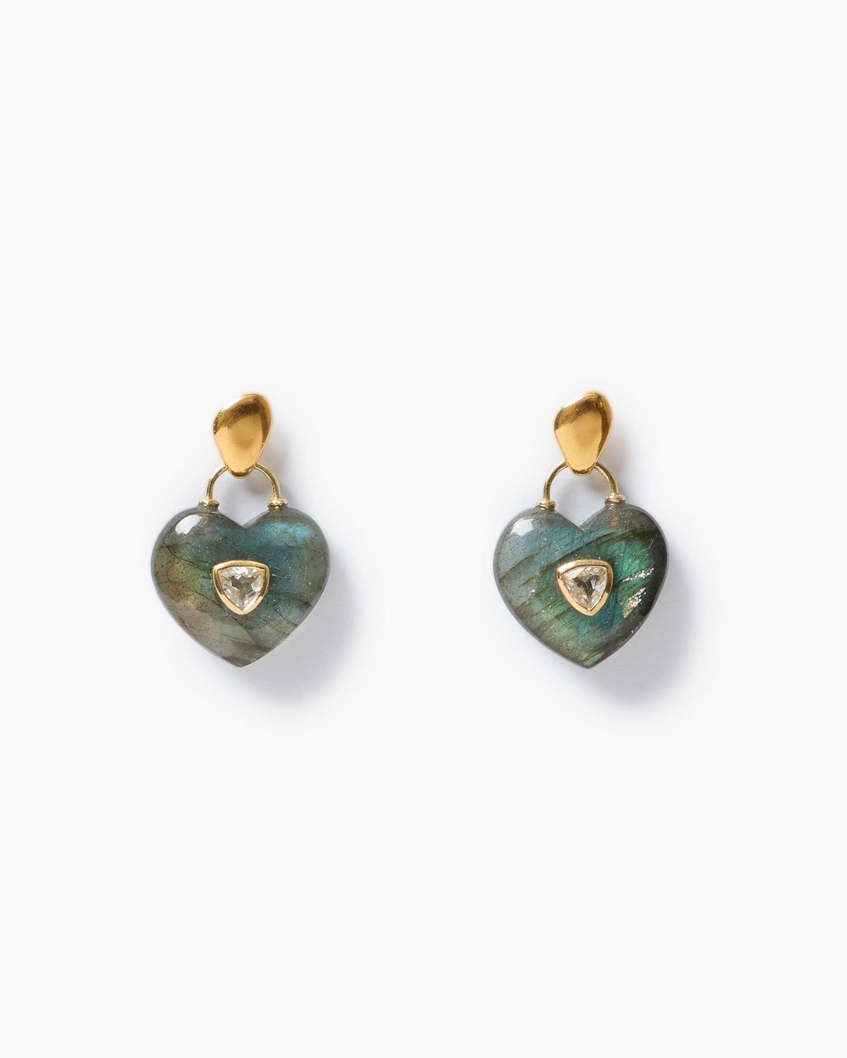 Heart Locket Earrings - Labradorite
