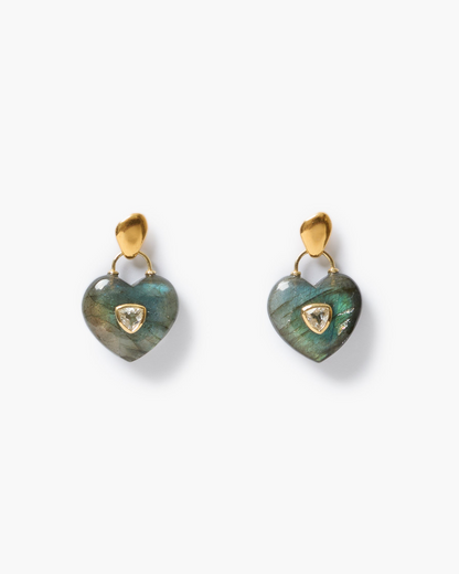 Heart Locket Earrings - Labradorite
