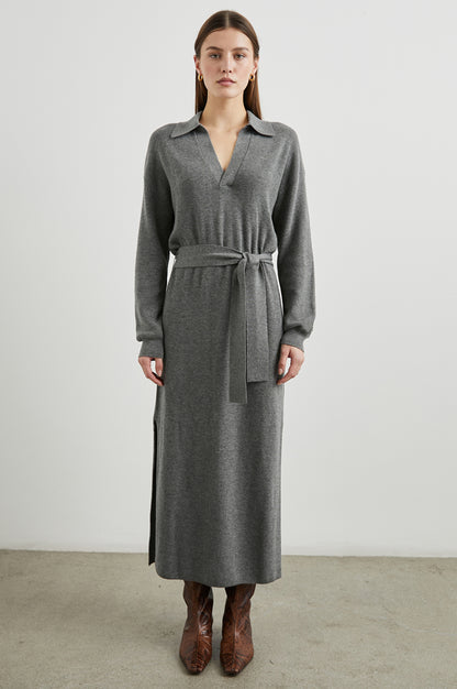 Dru soft grey knit dress with collar and tie waist, Rails Women's collection Fredericksburg TX