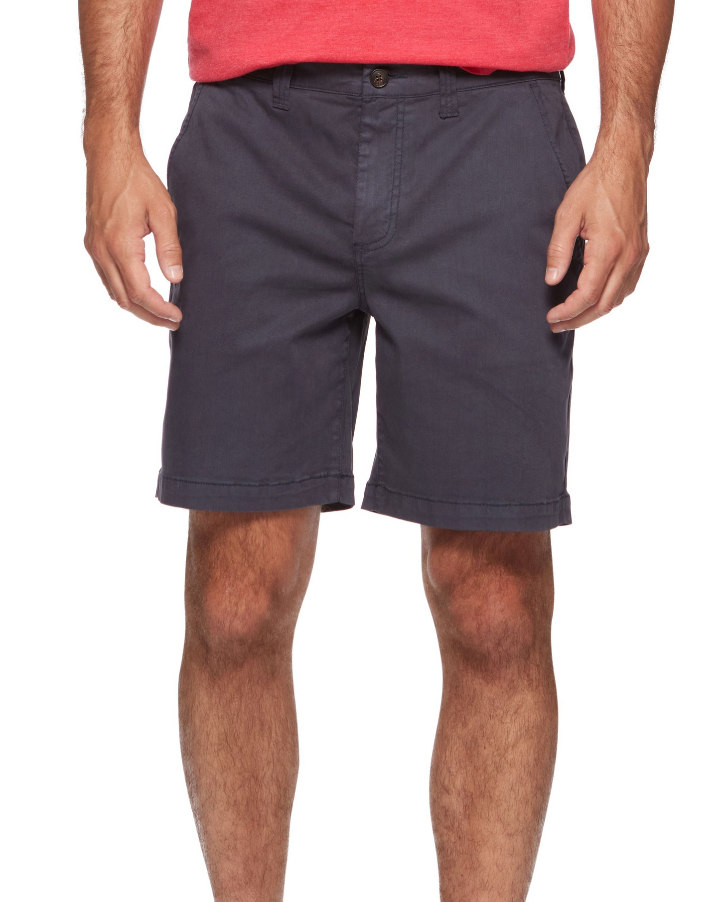 8-inch dyed chino shorts, charcoal/dark gray, belt loops and button closure