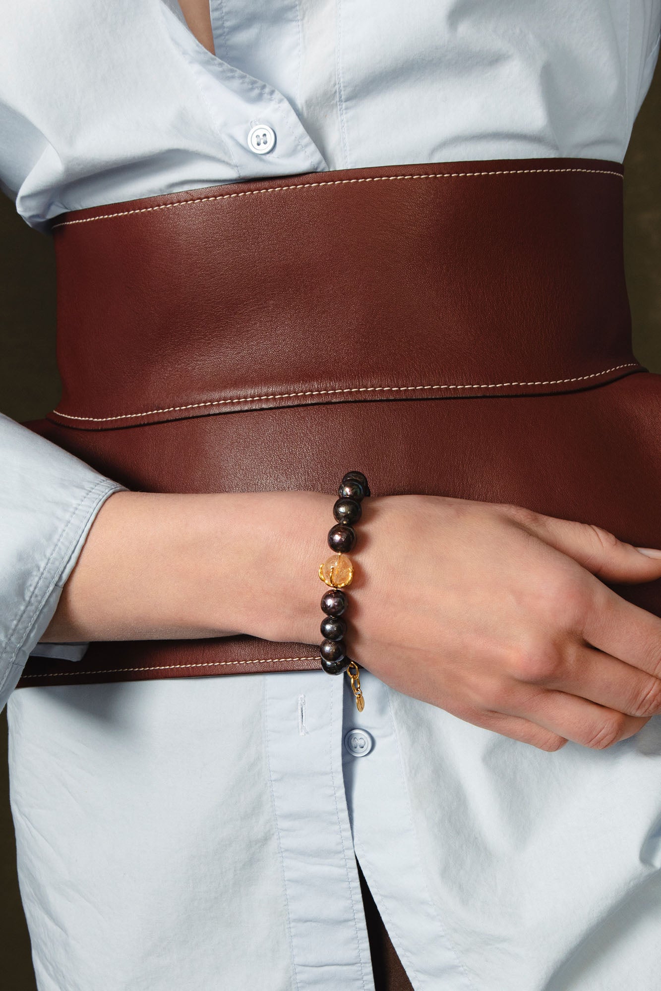 Bg-6286 18K gold plated bracelet with peacock freshwater pearls and citrine by CHAN LUU