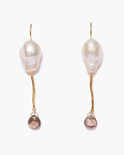 Eg-5944 18K gold plated sterling silver earrings with baroque pearls and smokey quartz by CHAN LUU