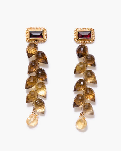 Eg-5959 18k gold plated sterling silver earrings with garnet, whisky quartz, citrine by CHAN LUU