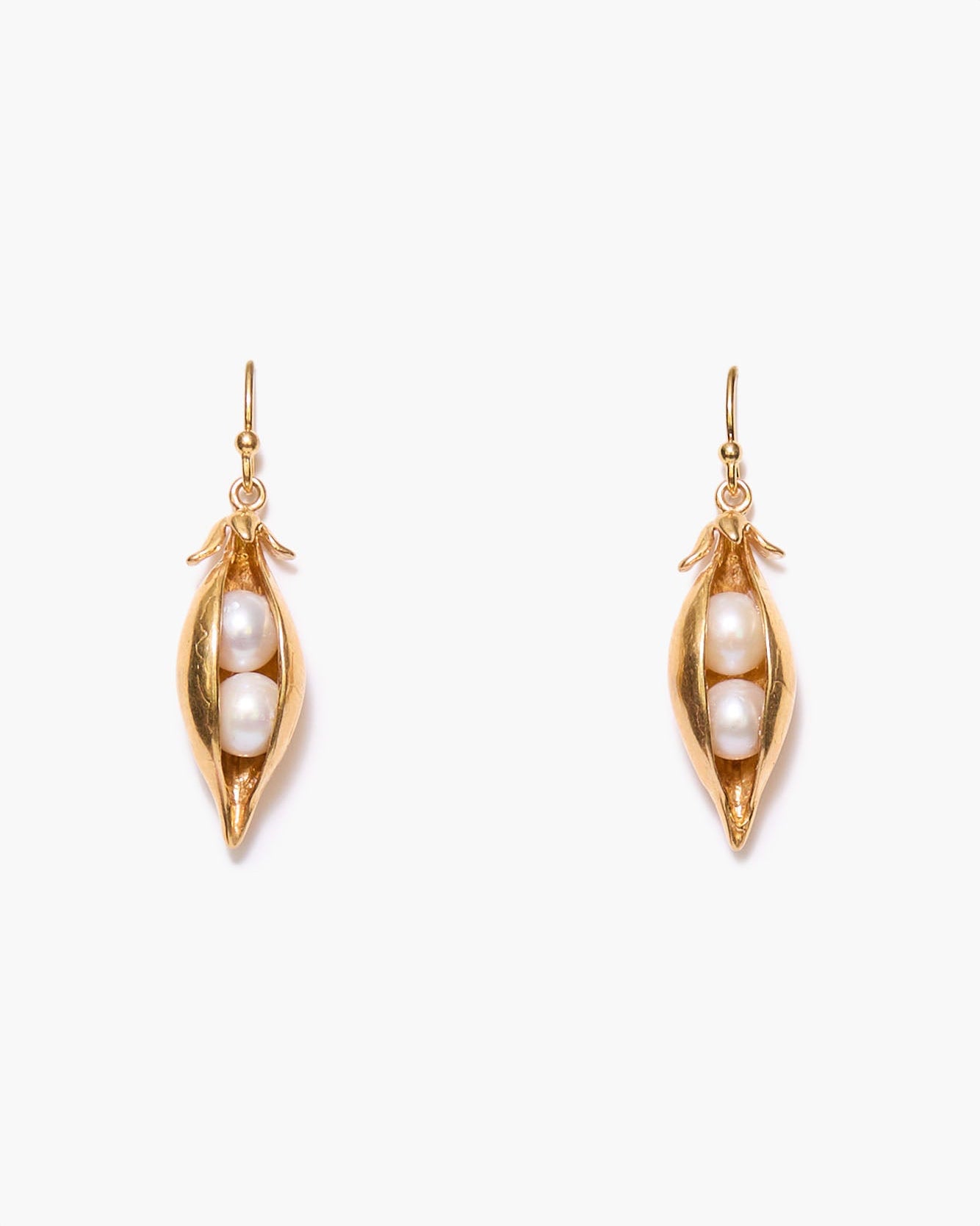 Egz-5958 gold plated brass earrings with freshwater pearl peapod charms by CHAN LUU, Women's Jewelry HCO