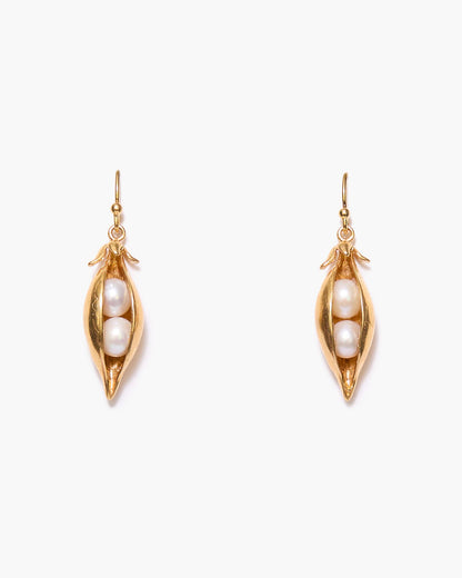 Egz-5958 gold plated brass earrings with freshwater pearl peapod charms by CHAN LUU, Women's Jewelry HCO
