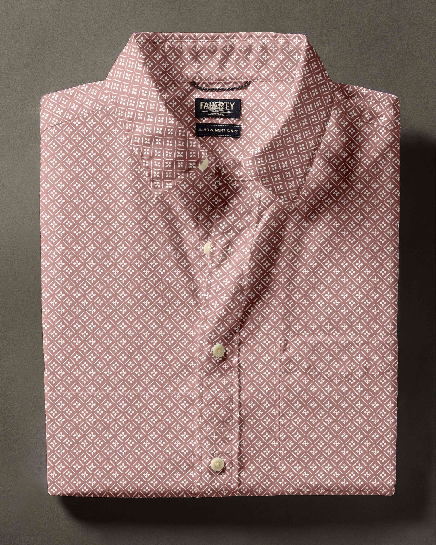 SS Movement Monterey Shirt - Sedona Petal Tile by FAHERTY, men's short sleeve shirt with floral geometric pattern