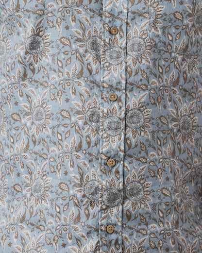 SS Breeze Shirt - Teal Island Floral by FAHERTY, lightweight breathable linen men's shirt pattern
