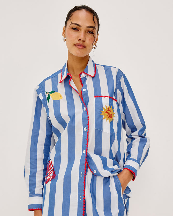 Elsa - Dolce Vita Embroidery striped long sleeve shirt with red trim by RAILS