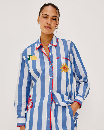 Elsa - Dolce Vita Embroidery striped long sleeve shirt with red trim by RAILS