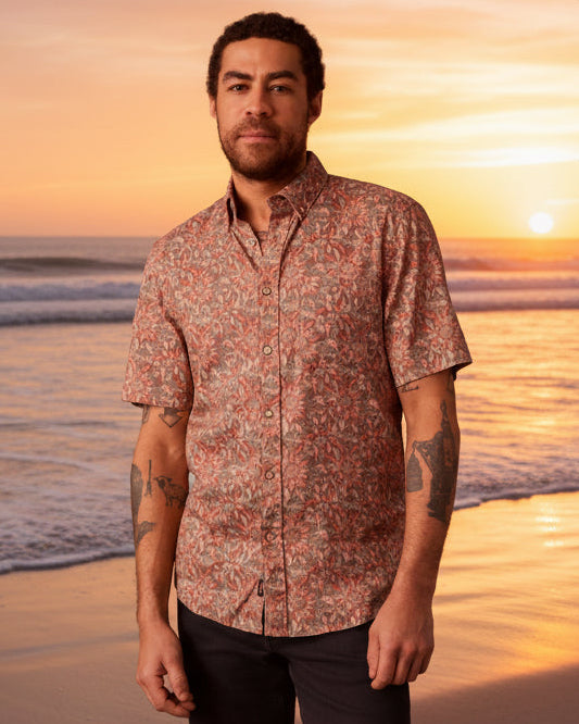 SS Breeze Shirt - Rose Island Floral, lightweight breathable linen men's short sleeve by FAHERTY