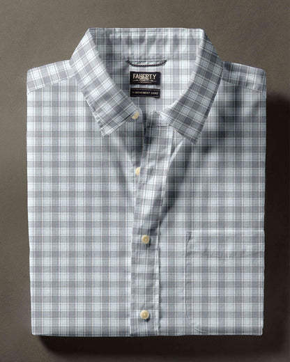Movement Monterey Shirt - River Flint Plaid by FAHERTY, breathable, stretch, wrinkle-resistant long sleeve