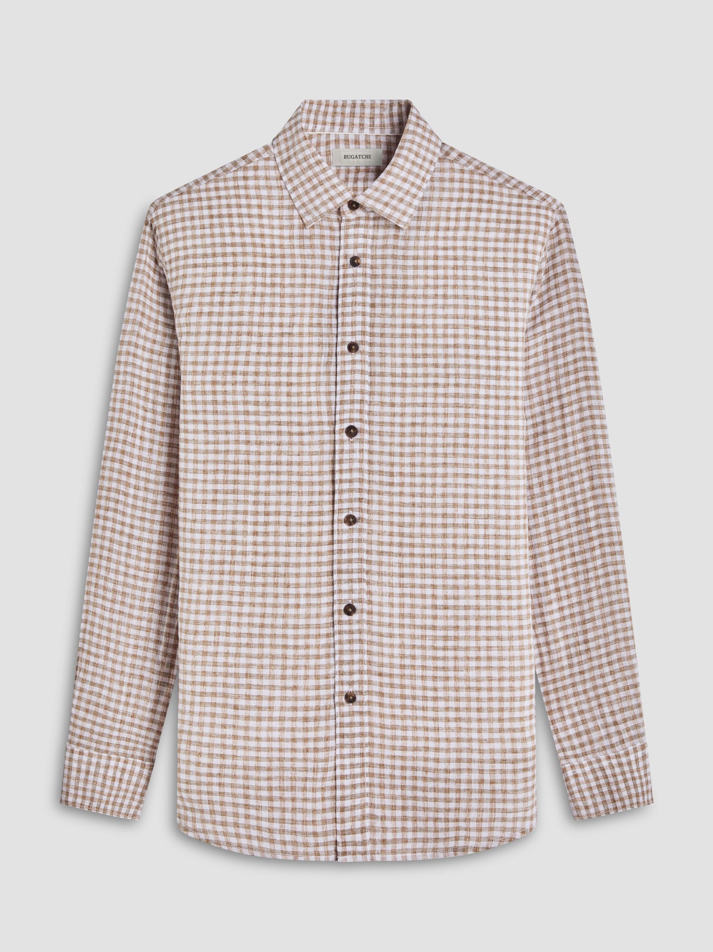 L/S KARL LINEN SHAPED - OLIVE checkered breathable linen men's long sleeve shirt by BUGATCHI