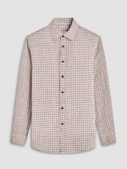 L/S KARL LINEN SHAPED - OLIVE checkered breathable linen men's long sleeve shirt by BUGATCHI