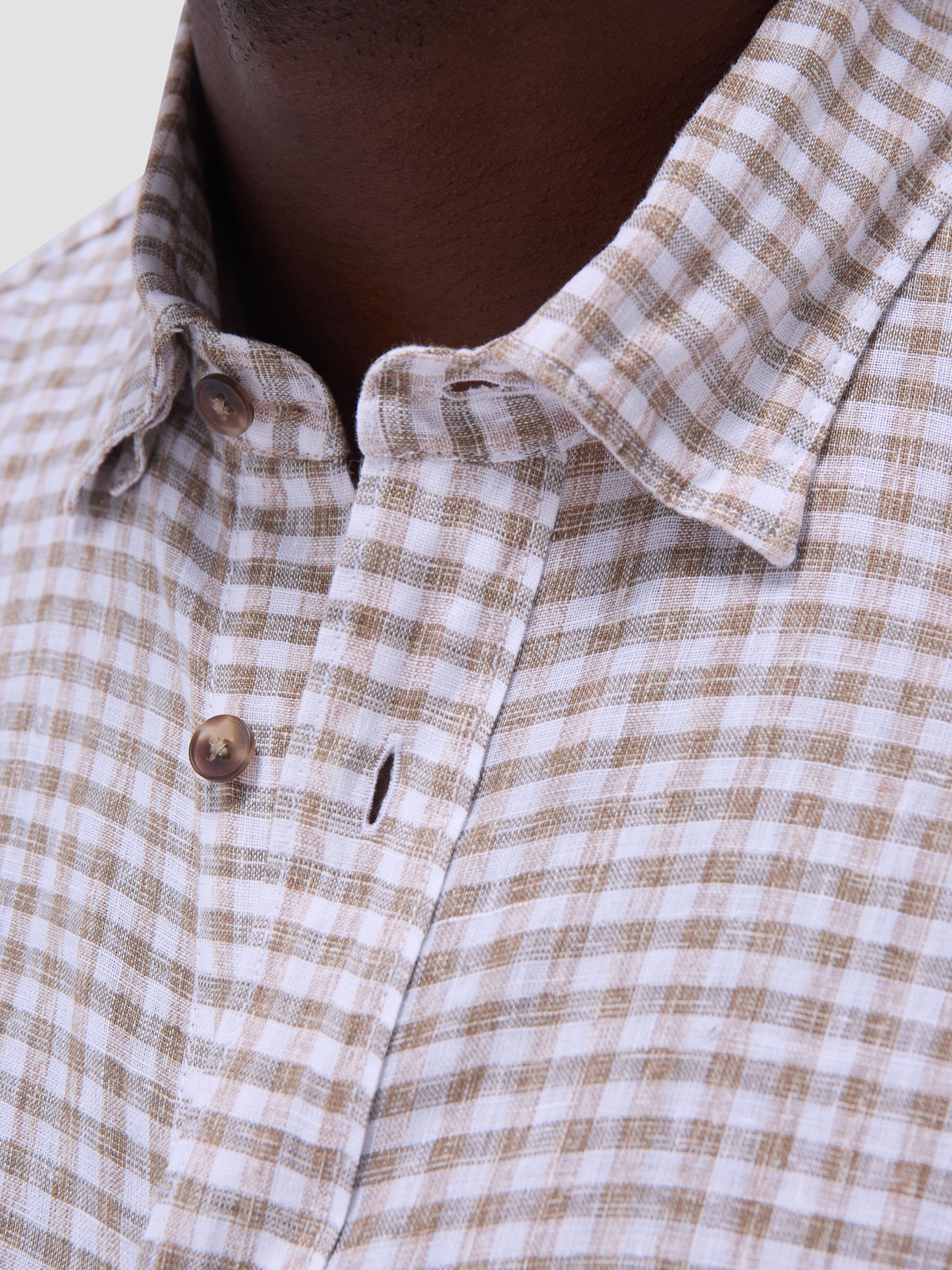 L/S KARL LINEN SHAPED - OLIVE checkered breathable linen men's long sleeve shirt by BUGATCHI