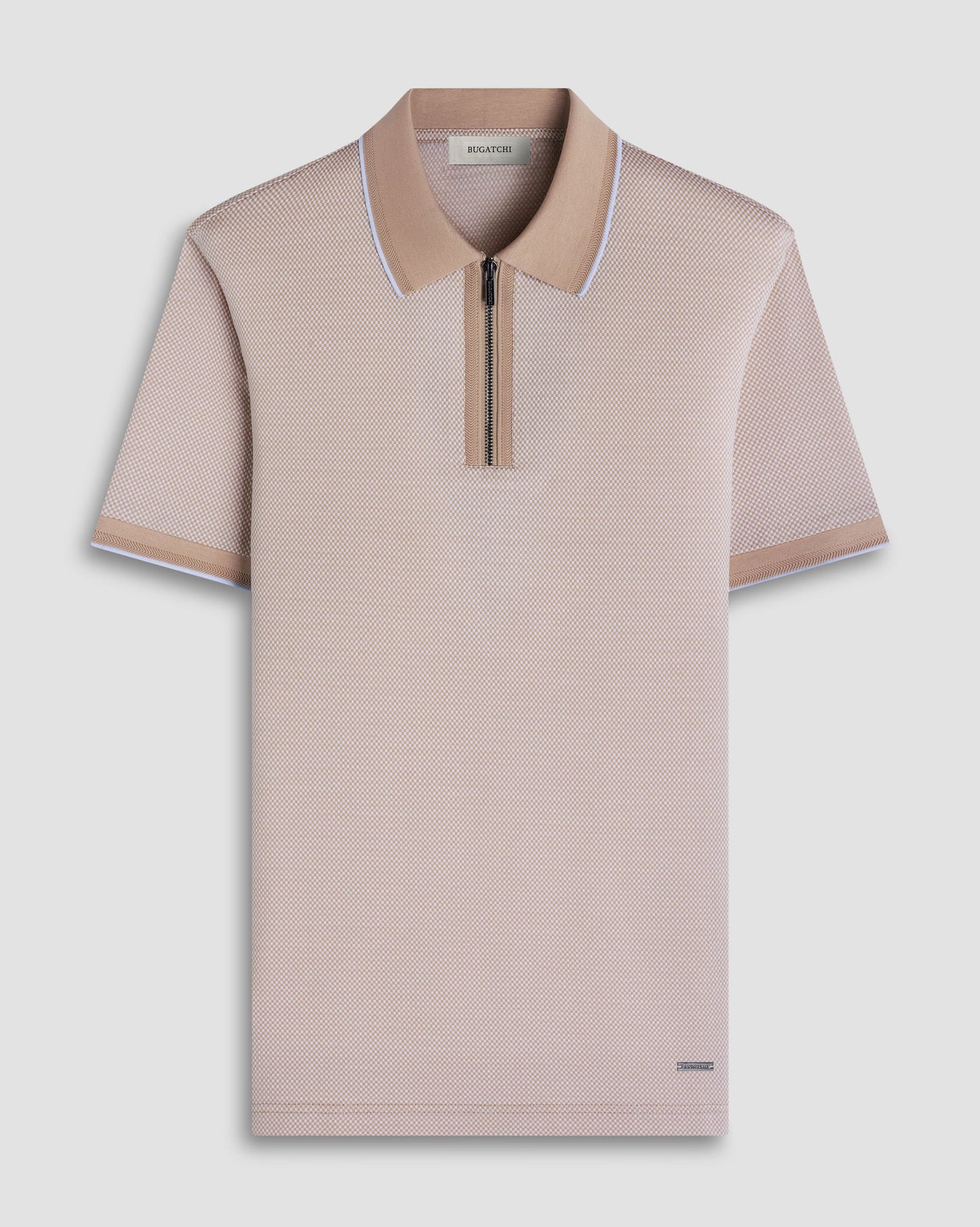 S/S QUARTER ZIP POLO - SAND, beige checkered mercerized cotton men's short sleeve shirt by BUGATCHI