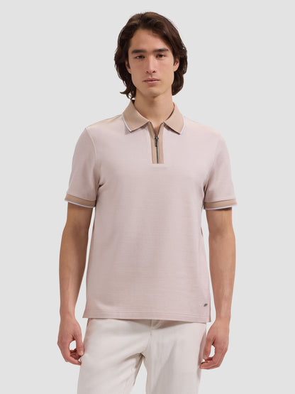S/S QUARTER ZIP POLO - SAND in beige mercerized cotton with quarter zip by BUGATCHI, Men's Short Sleeve Shirts