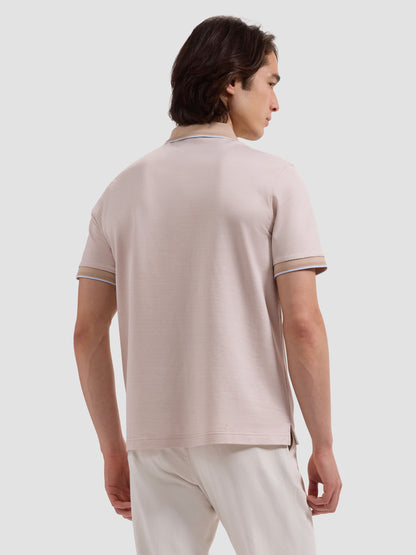 S/S QUARTER ZIP POLO - SAND in beige checkered mercerized cotton, Bugatchi men's short sleeve shirt
