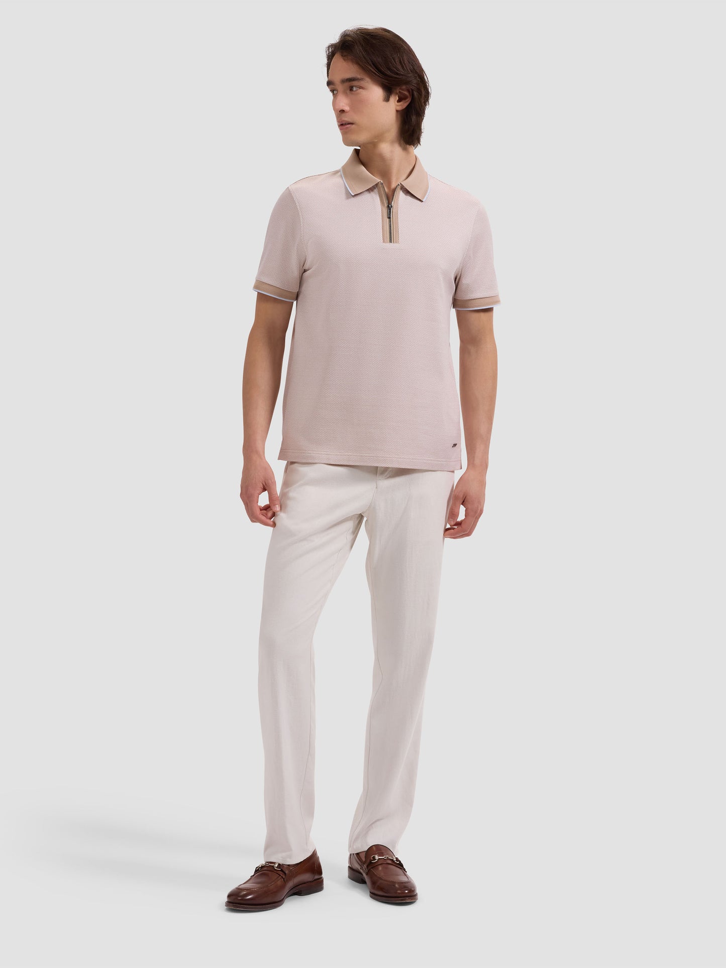 S/S QUARTER ZIP POLO - SAND in beige mercerized cotton, men's short sleeve shirt by BUGATCHI