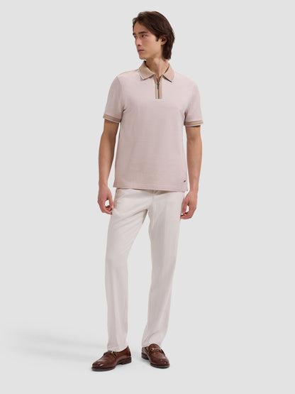 S/S QUARTER ZIP POLO - SAND in beige mercerized cotton, men's short sleeve shirt by BUGATCHI