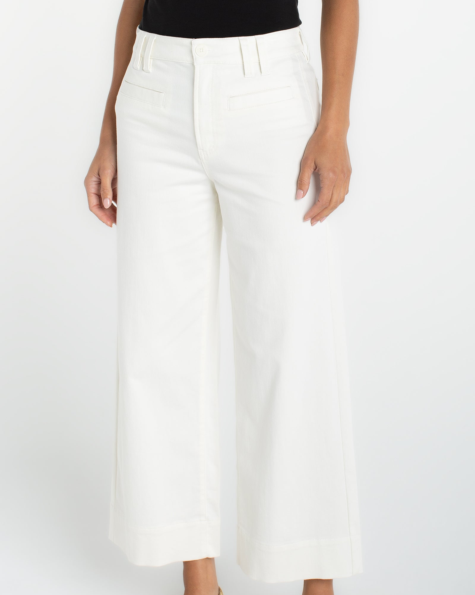 hr crop wide leg w/ welts 26' ins in creamy white cotton, women's pants by LIVERPOOL LOS ANGELES