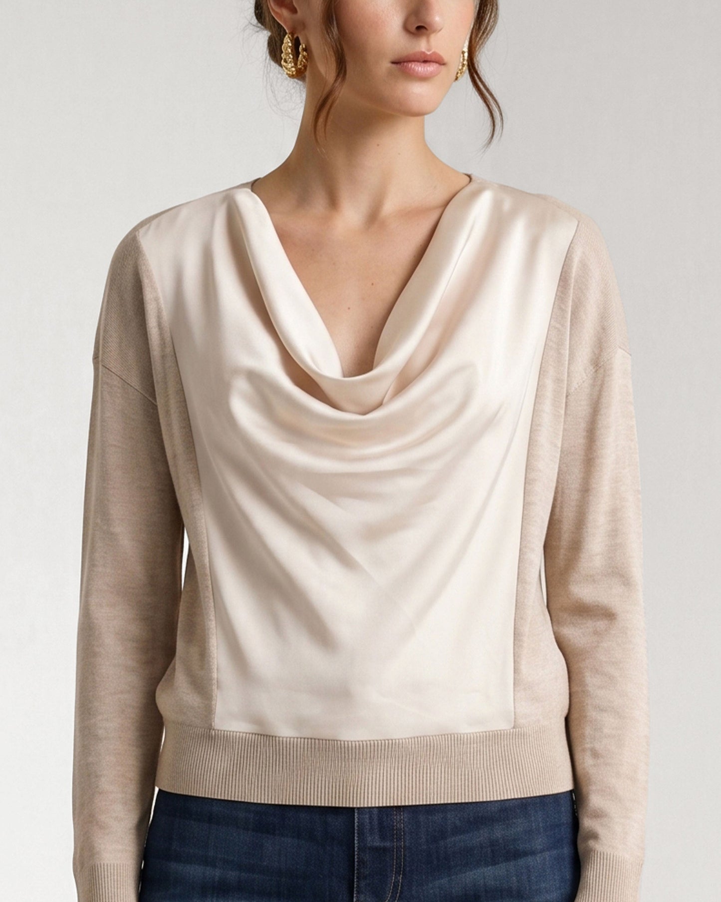 Long Sleeve Drape Neck Woven Sweater